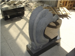 Black Weeping Angle Headstone Tombstone Monument Stone