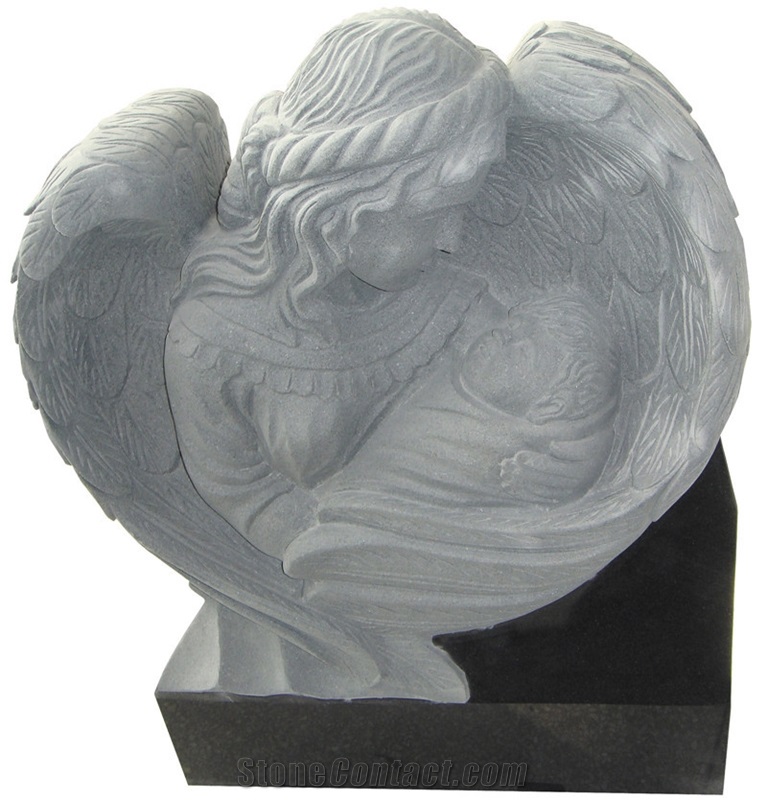 Black Weeping Angle Headstone Tombstone Monument Stone