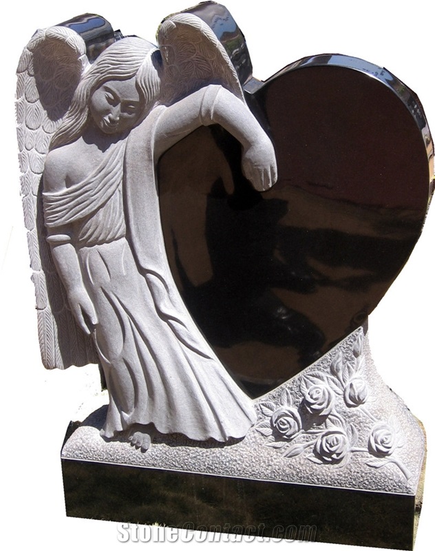 Black Weeping Angle Headstone Tombstone Monument Stone