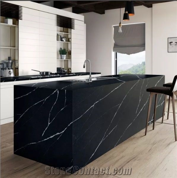 Calacatta Black Color Quartz Island Countertop