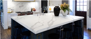 Super White Calacatta Quartz Island Top Cabinet Countertop
