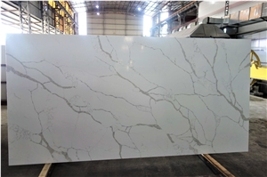 White Calacatta Book Match Quartz Stone Slab for Worktops