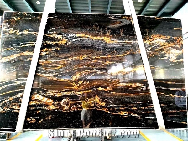 Luxury Magma Gold Luxury Black Granite With Gold Veins