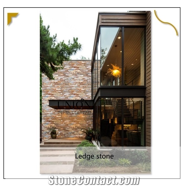 P14 Interlock Natural Beige Color Ledger Slate Panel Stone