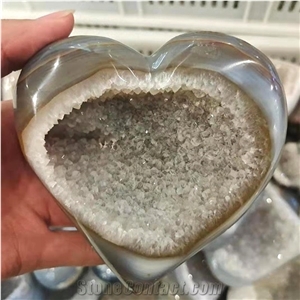 Agate Crystal Geode Cluster Heart Folk Crafts Hand Carved