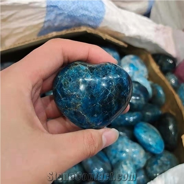 Blue Apatite Crystal Heart Folk Crafts Polished Calcite