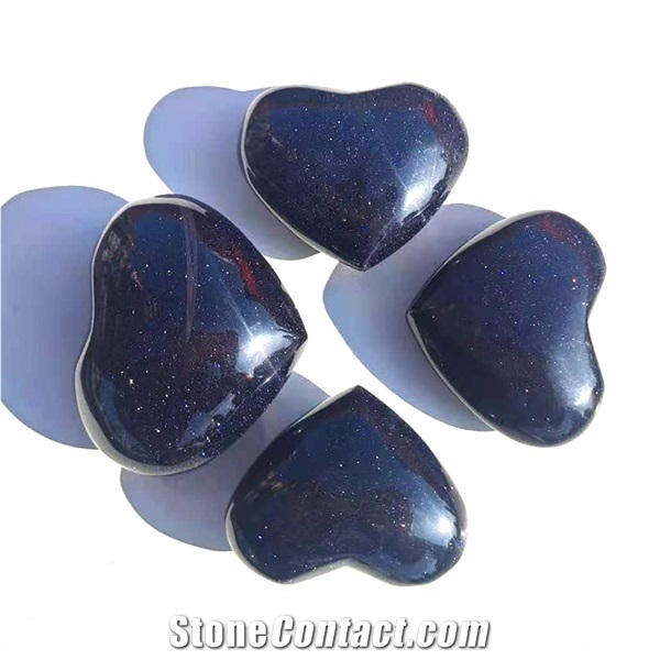 Blue Gold Heart Folk Crafts Polished Quartz Healing Gift