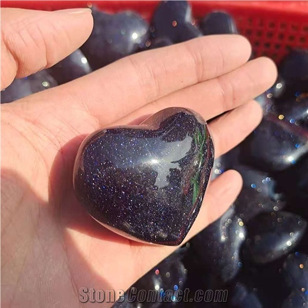 Blue Gold Heart Folk Crafts Polished Quartz Healing Gift