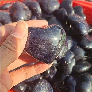Blue Gold Heart Folk Crafts Polished Quartz Healing Gift