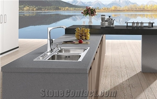 Engineered Grey Quartz Stone Kitchen Countertop