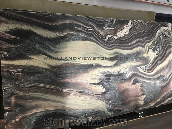 Majestic Ocean Marble, Rosso Luana Marble Slab