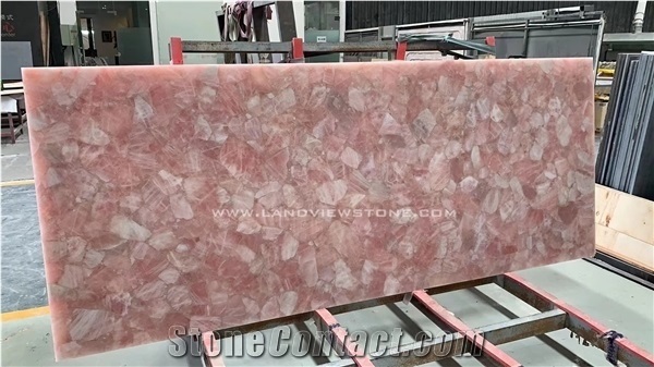 Pink Quartz Slabs Semiprecious Stone