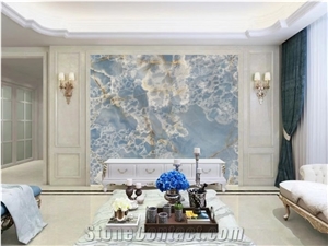 Blue Ice Onyx Slab Wall Cladding Bathroom Tile Use