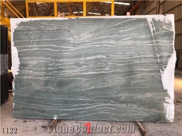 Green Fire Quartzite Wooden Botanic Wave Slab Wall Tile