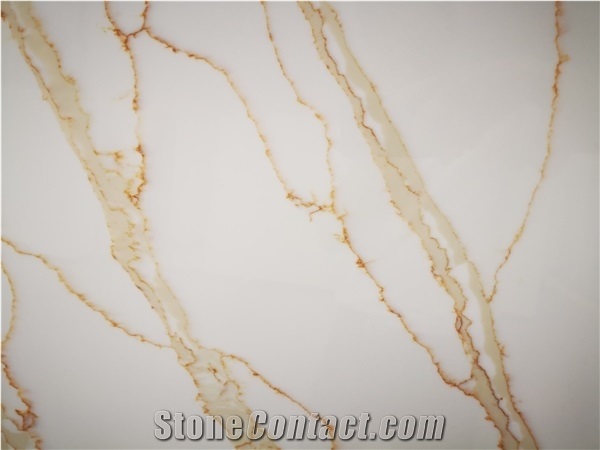 High Quality Calacatta Quartz Slab with Golden Veins
