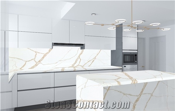 Kitchen Island Calacatta Gold Quartz Countertop