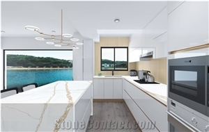Kitchen Island Calacatta Gold Quartz Countertop