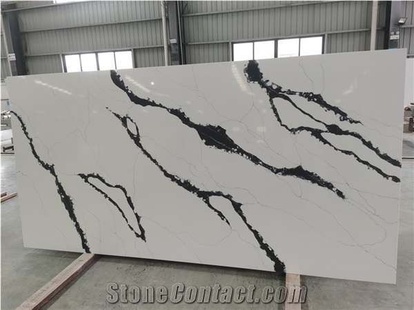 Popular New Calacatta White Quartz with Black Veins