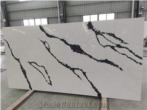 Popular New Calacatta White Quartz with Black Veins