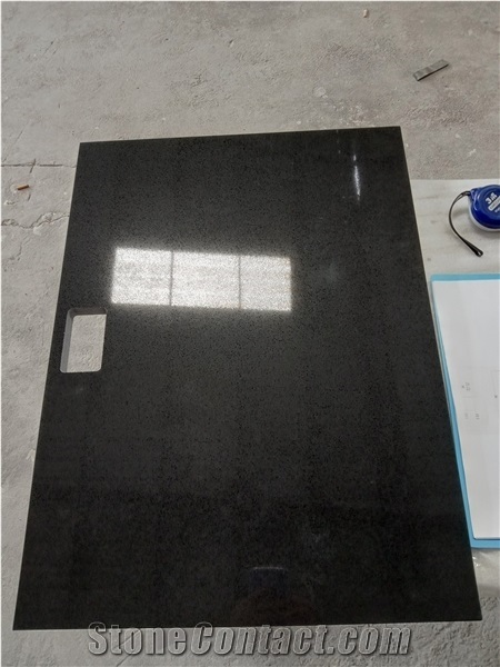 Quartz Stone Kitchen Countertop Pure Black Quartz Island Top