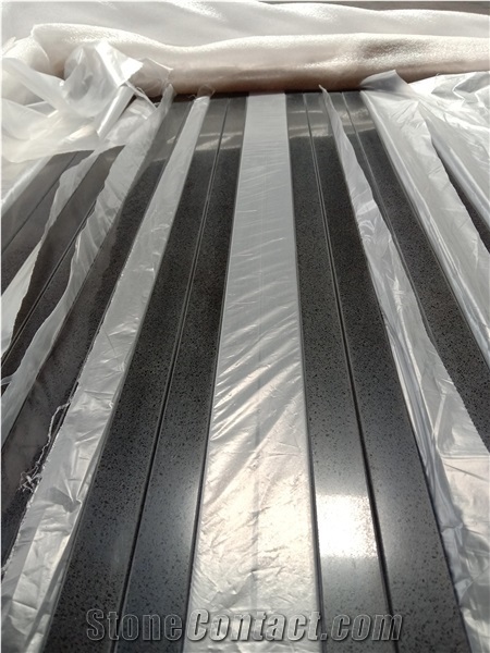 Quartz Stone Kitchen Countertop Pure Black Quartz Island Top