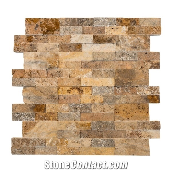 Split Face Scabos Travertine Stacked Stone Ledger Panel