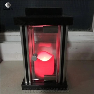 Black Granite Stone Grave Lantern for Gravestone