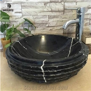 Wash Bowl and Round Light Emperador Brown Marble Sink