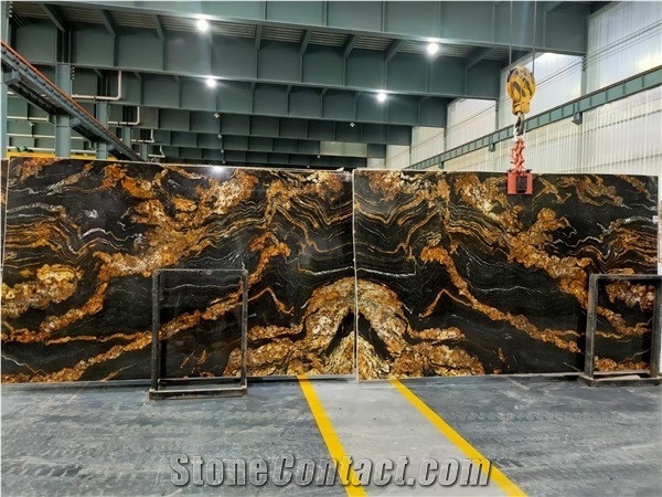 Bookmatch Black Fusion Golden Fire Granite Slab