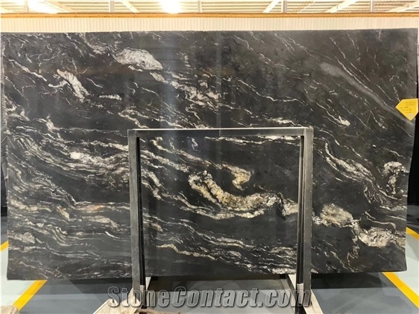 Brazil Snow Matrix Black Granite Slab