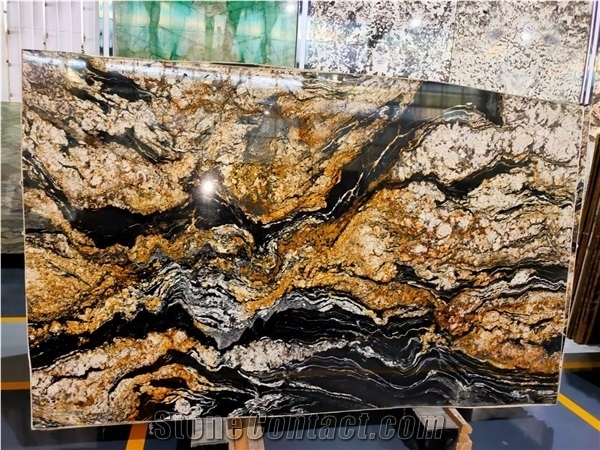 Luxury Polished Brazil Fire Storm Granite Slab