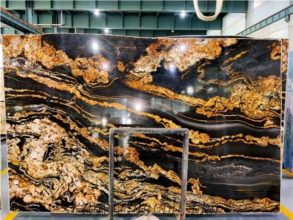 Luxury Polished Brazil Fire Storm Granite Slab