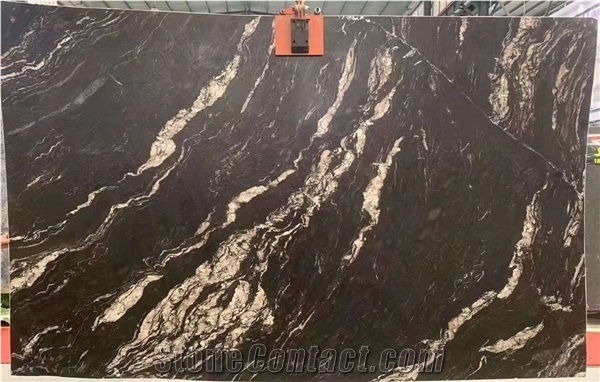 Polished Brazil Thunder Black Granite Slab