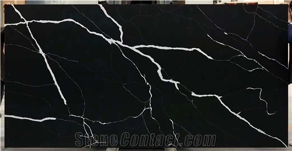 Black Artificial Quartz Slab Jumbo Size 3cm for Island Top