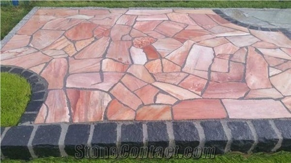 Irregular Flagstones Brazilian Coral Pink Quartzite
