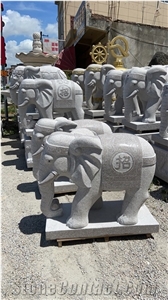 606 Red Granite Elephant Outdoor Stone Carving