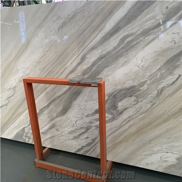 Polished Athena White Marble Slab with Grey and Gold Veins