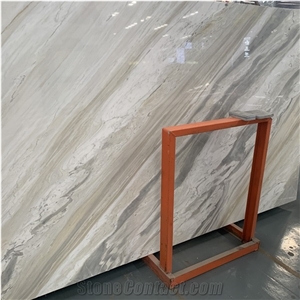 Polished Athena White Marble Slab with Grey and Gold Veins