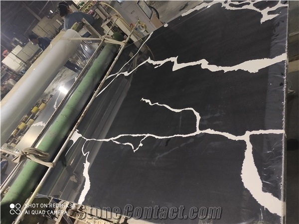 Black Calacatta Artificial Quartz Slabs for Countertop