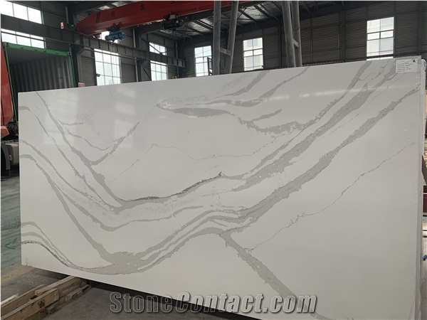 Calacatta White Quartz Slabs Engieer Solid Surface Stone