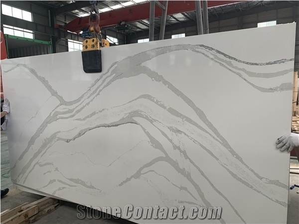 Calacatta White Quartz Slabs Engieer Solid Surface Stone