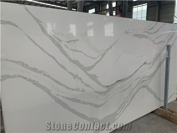 Calacatta White Quartz Slabs Engieer Solid Surface Stone