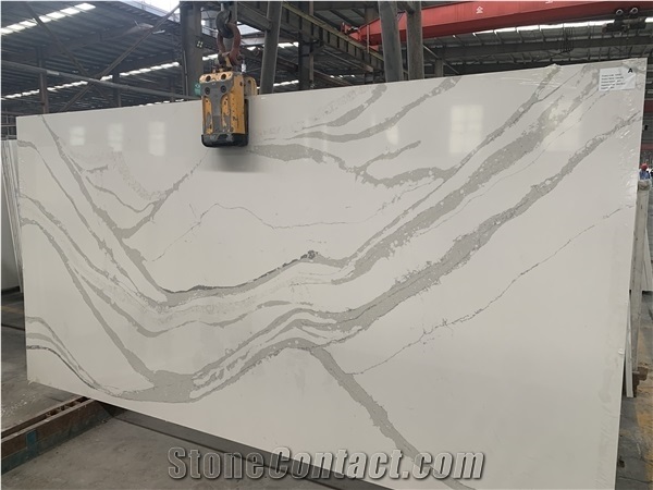 Calacatta White Quartz Slabs Engieer Solid Surface Stone