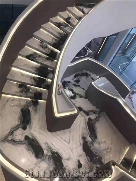 Custome Made Panda White Marble Circular Stair Step