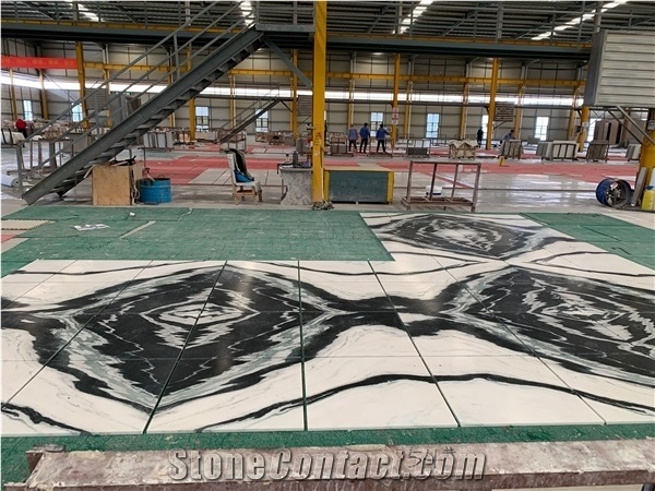 Leather Finish Panda White Marble Tiles