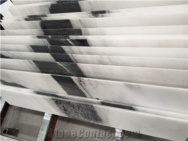 Unique Exterior Stair Design in Panda White Marble