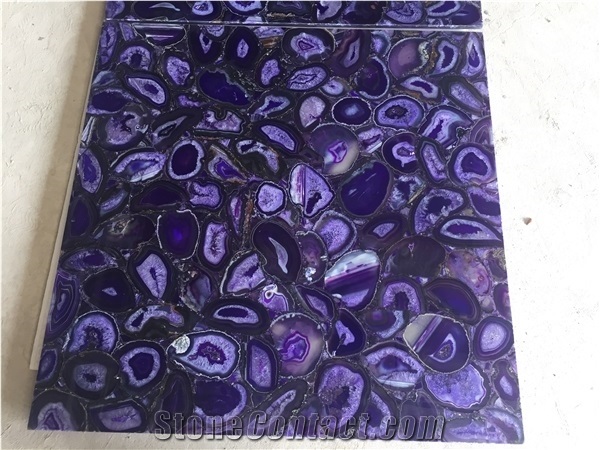 Backlit Purple Semiprecious Panel Lilac Agate Gemstone Tile
