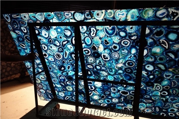 Backlit Semiprecious Stone Slabs Blue Agate Gemstone Slabs