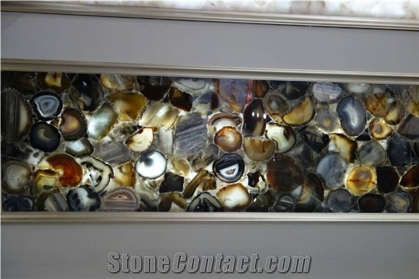 Backlit Semiprecious Stone Wall Panels Brown Agate Gemstone