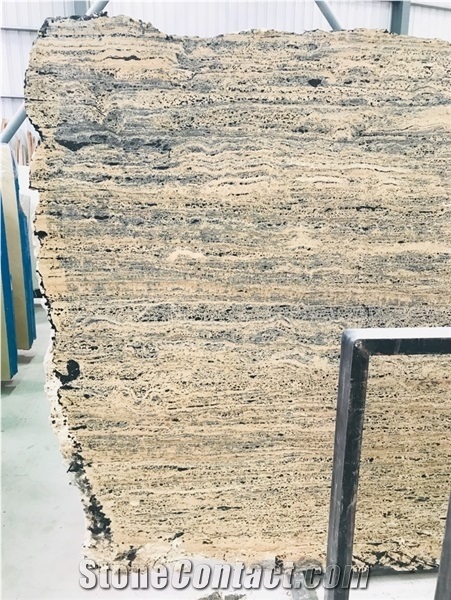 Beige Travertine Slab Black Resin Beige Travertine Fill Slab